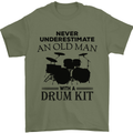 Old Man Drumming Drum Kit Drummer Funny Mens T-Shirt Cotton Gildan Military Green
