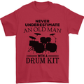 Old Man Drumming Drum Kit Drummer Funny Mens T-Shirt Cotton Gildan Red