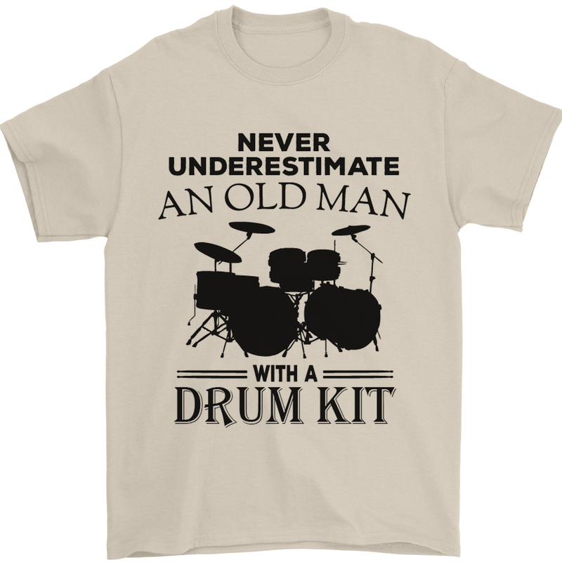 Old Man Drumming Drum Kit Drummer Funny Mens T-Shirt Cotton Gildan Sand