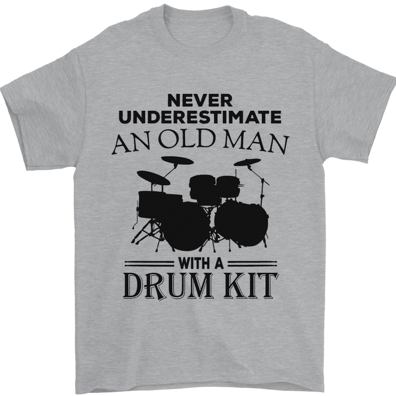 Old Man Drumming Drum Kit Drummer Funny Mens T-Shirt Cotton Gildan Sports Grey