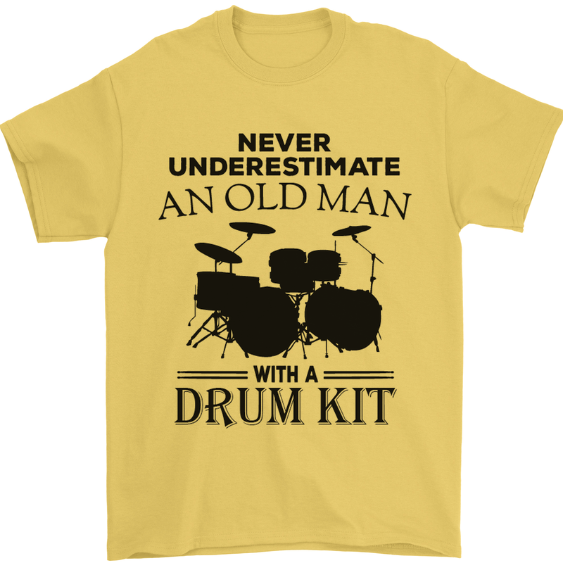 Old Man Drumming Drum Kit Drummer Funny Mens T-Shirt Cotton Gildan Yellow
