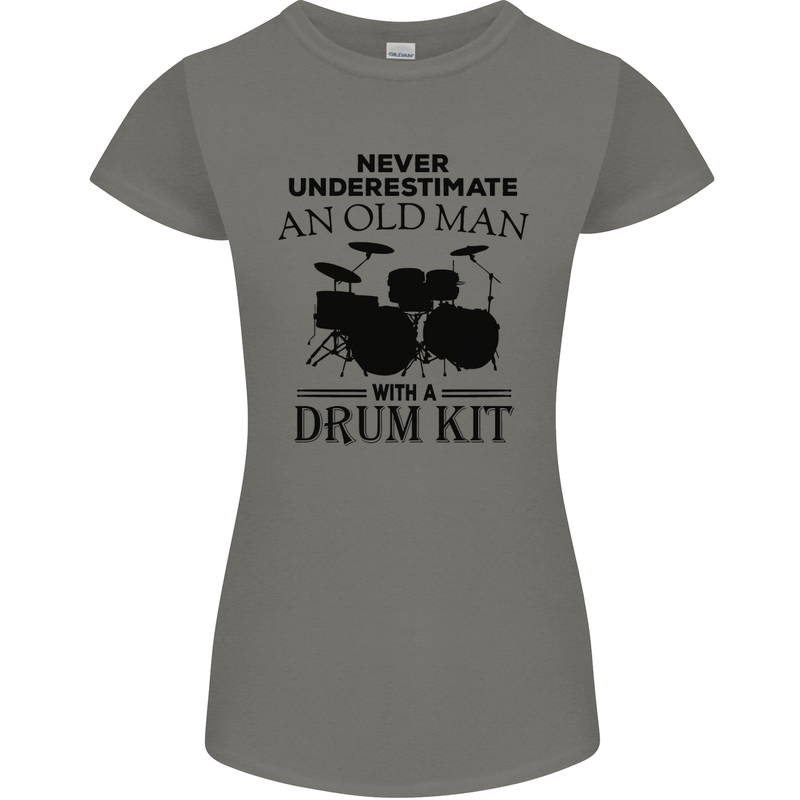 Old Man Drumming Drum Kit Drummer Funny Womens Petite Cut T-Shirt Charcoal