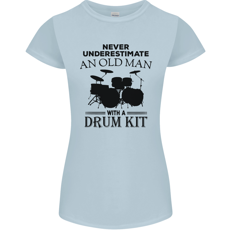 Old Man Drumming Drum Kit Drummer Funny Womens Petite Cut T-Shirt Light Blue