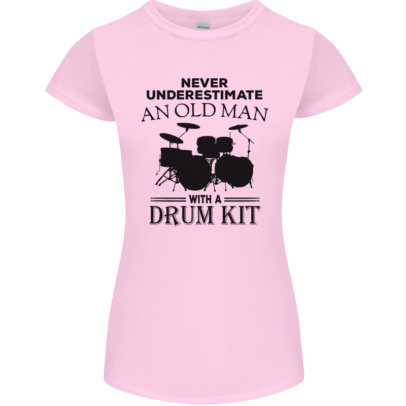 Old Man Drumming Drum Kit Drummer Funny Womens Petite Cut T-Shirt Light Pink