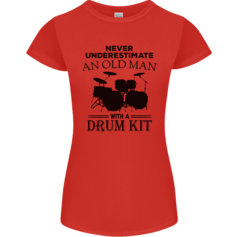 Old Man Drumming Drum Kit Drummer Funny Womens Petite Cut T-Shirt Red