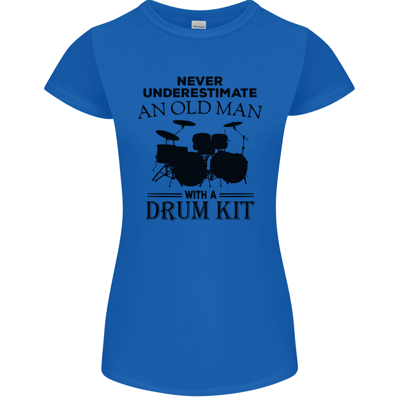 Old Man Drumming Drum Kit Drummer Funny Womens Petite Cut T-Shirt Royal Blue