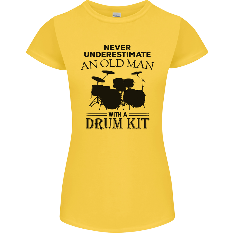 Old Man Drumming Drum Kit Drummer Funny Womens Petite Cut T-Shirt Yellow