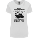 Old Man Drumming Drum Kit Drummer Funny Womens Wider Cut T-Shirt White