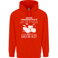 Old Man Drumming Drum Kit Funny Drummer Mens 80% Cotton Hoodie Bright Red