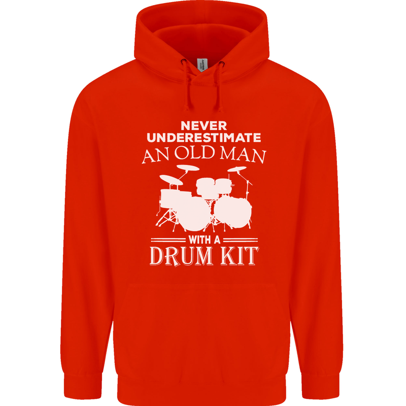 Old Man Drumming Drum Kit Funny Drummer Mens 80% Cotton Hoodie Bright Red