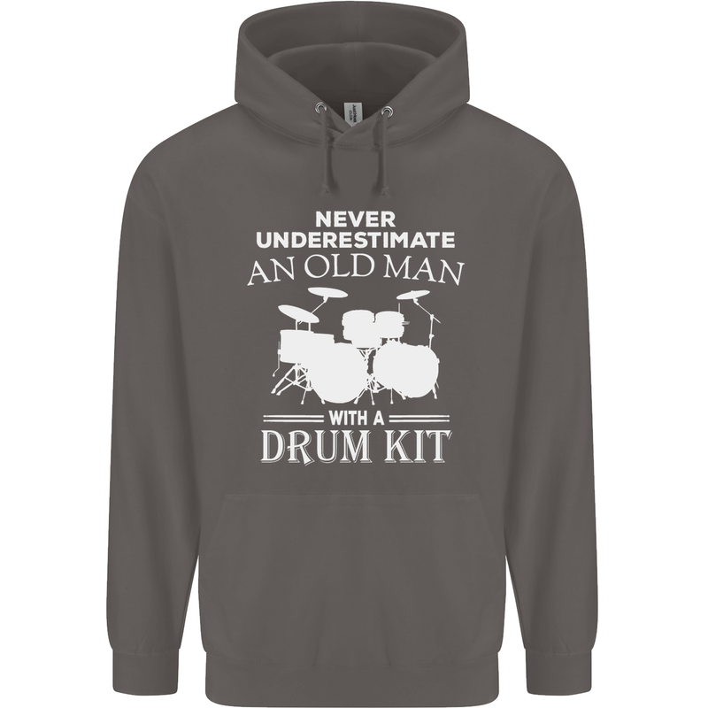 Old Man Drumming Drum Kit Funny Drummer Mens 80% Cotton Hoodie Charcoal