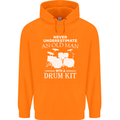 Old Man Drumming Drum Kit Funny Drummer Mens 80% Cotton Hoodie Orange