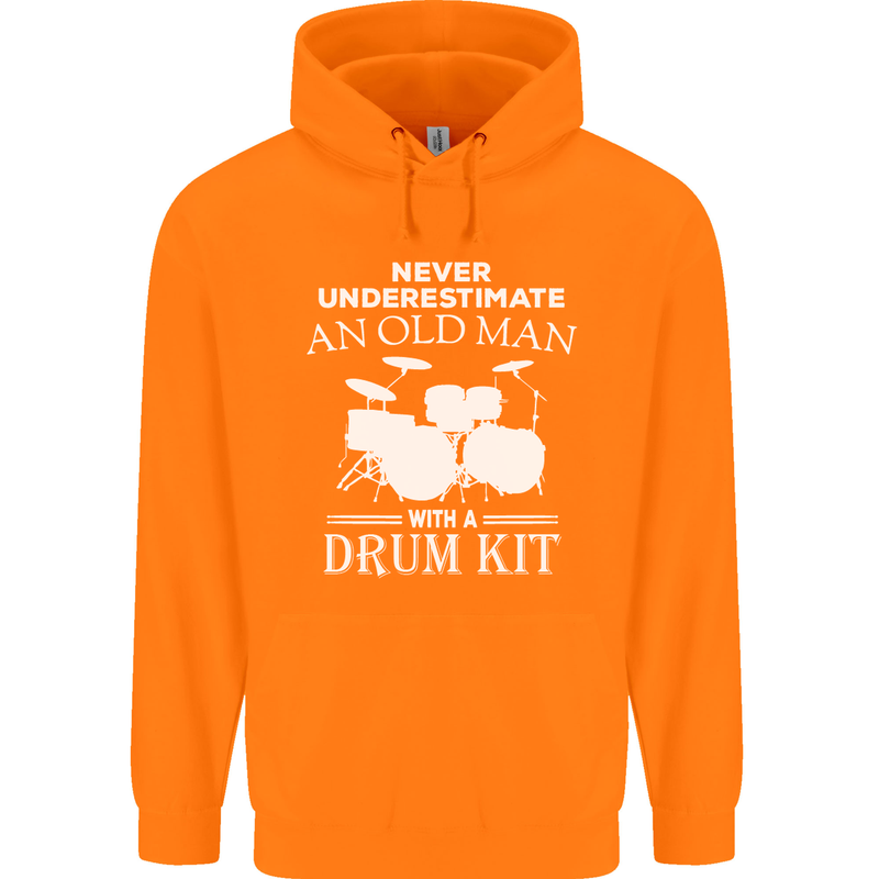 Old Man Drumming Drum Kit Funny Drummer Mens 80% Cotton Hoodie Orange