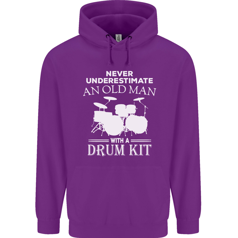 Old Man Drumming Drum Kit Funny Drummer Mens 80% Cotton Hoodie Purple
