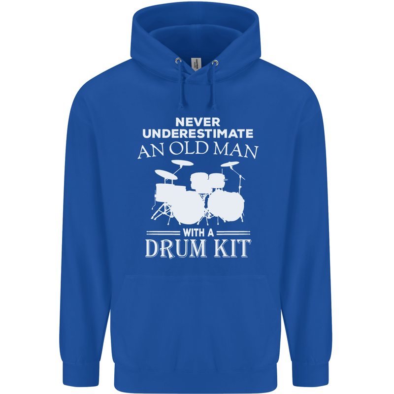 Old Man Drumming Drum Kit Funny Drummer Mens 80% Cotton Hoodie Royal Blue