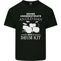 Old Man Drumming Drum Kit Funny Drummer Mens Cotton T-Shirt Tee Top Black