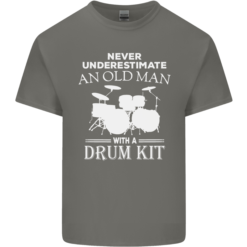 Old Man Drumming Drum Kit Funny Drummer Mens Cotton T-Shirt Tee Top Charcoal