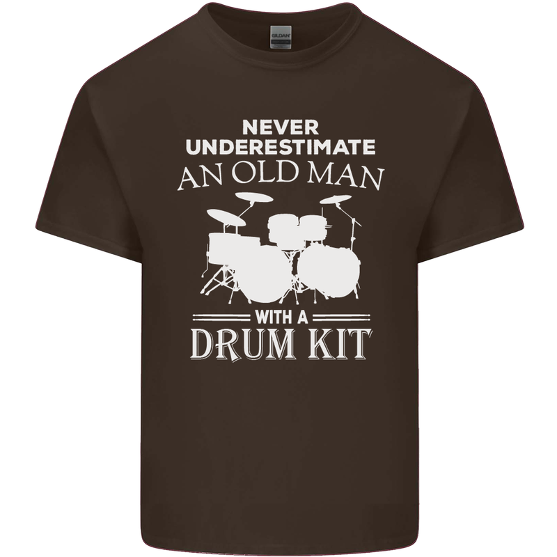 Old Man Drumming Drum Kit Funny Drummer Mens Cotton T-Shirt Tee Top Dark Chocolate