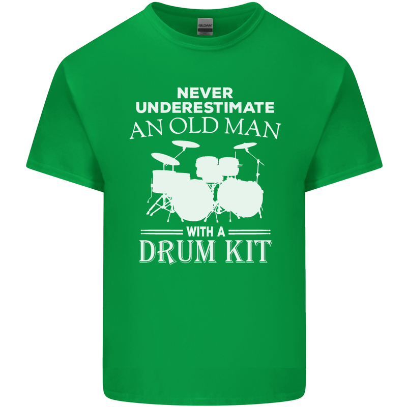 Old Man Drumming Drum Kit Funny Drummer Mens Cotton T-Shirt Tee Top Irish Green