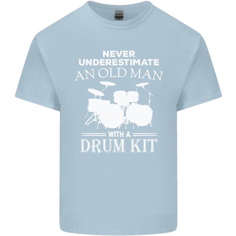Old Man Drumming Drum Kit Funny Drummer Mens Cotton T-Shirt Tee Top Light Blue
