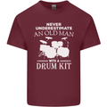 Old Man Drumming Drum Kit Funny Drummer Mens Cotton T-Shirt Tee Top Maroon