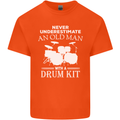 Old Man Drumming Drum Kit Funny Drummer Mens Cotton T-Shirt Tee Top Orange