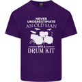 Old Man Drumming Drum Kit Funny Drummer Mens Cotton T-Shirt Tee Top Purple