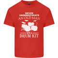 Old Man Drumming Drum Kit Funny Drummer Mens Cotton T-Shirt Tee Top Red