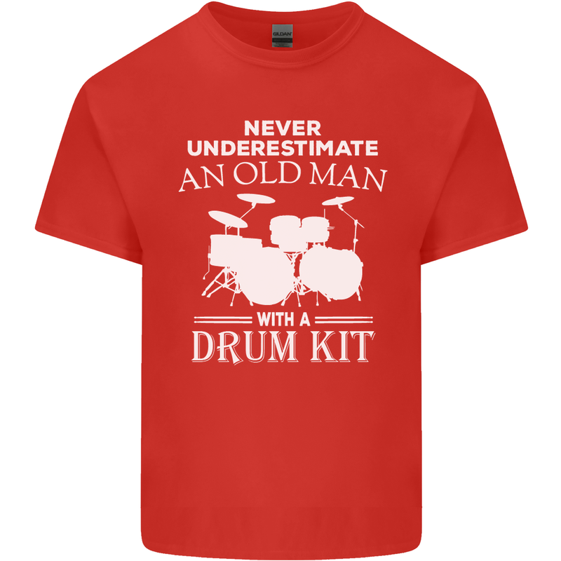 Old Man Drumming Drum Kit Funny Drummer Mens Cotton T-Shirt Tee Top Red