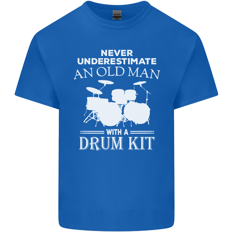 Old Man Drumming Drum Kit Funny Drummer Mens Cotton T-Shirt Tee Top Royal Blue