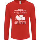 Old Man Drumming Drum Kit Funny Drummer Mens Long Sleeve T-Shirt Red