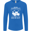 Old Man Drumming Drum Kit Funny Drummer Mens Long Sleeve T-Shirt Royal Blue