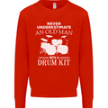 Old Man Drumming Drum Kit Funny Drummer Mens Sweatshirt Jumper Bright Red