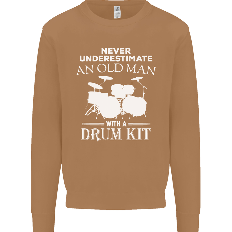 Old Man Drumming Drum Kit Funny Drummer Mens Sweatshirt Jumper Caramel Latte