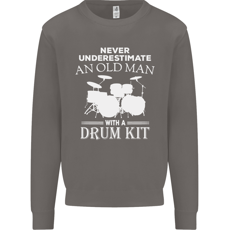 Old Man Drumming Drum Kit Funny Drummer Mens Sweatshirt Jumper Charcoal