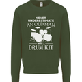Old Man Drumming Drum Kit Funny Drummer Mens Sweatshirt Jumper Forest Green