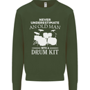 Old Man Drumming Drum Kit Funny Drummer Mens Sweatshirt Jumper Forest Green