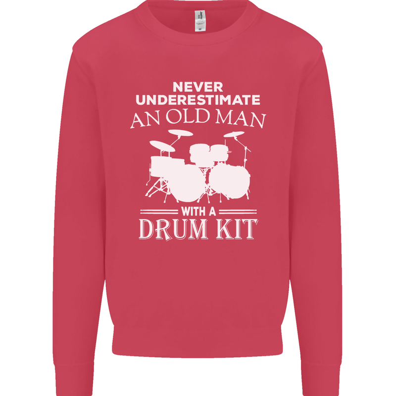Old Man Drumming Drum Kit Funny Drummer Mens Sweatshirt Jumper Heliconia