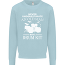 Old Man Drumming Drum Kit Funny Drummer Mens Sweatshirt Jumper Light Blue