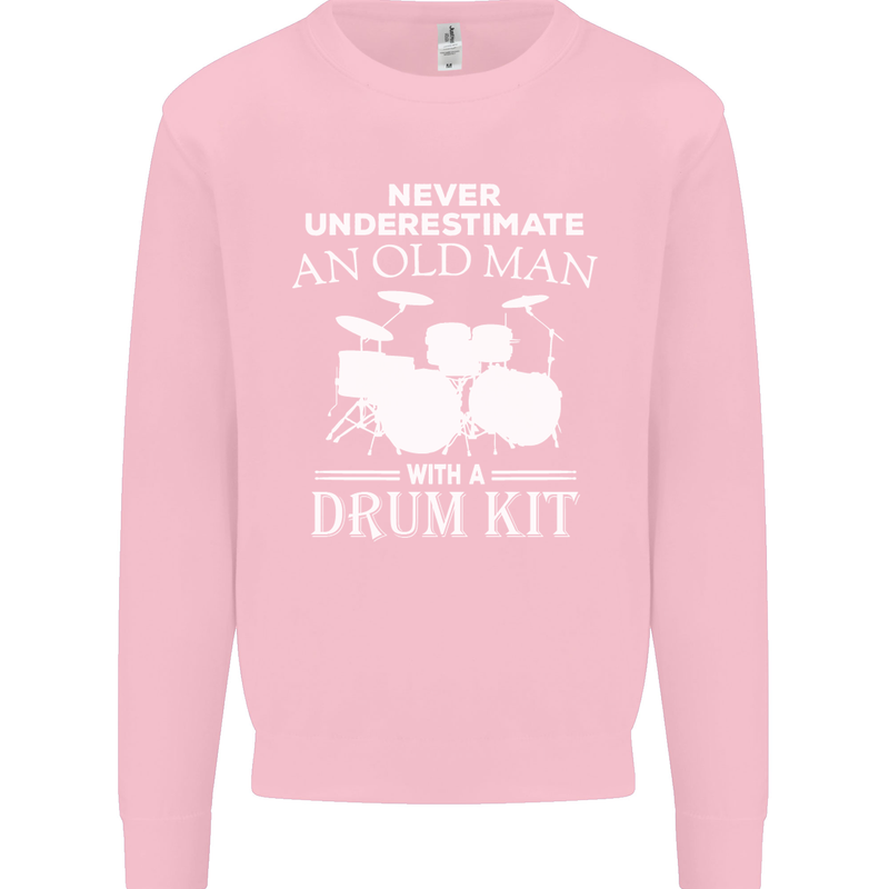 Old Man Drumming Drum Kit Funny Drummer Mens Sweatshirt Jumper Light Pink