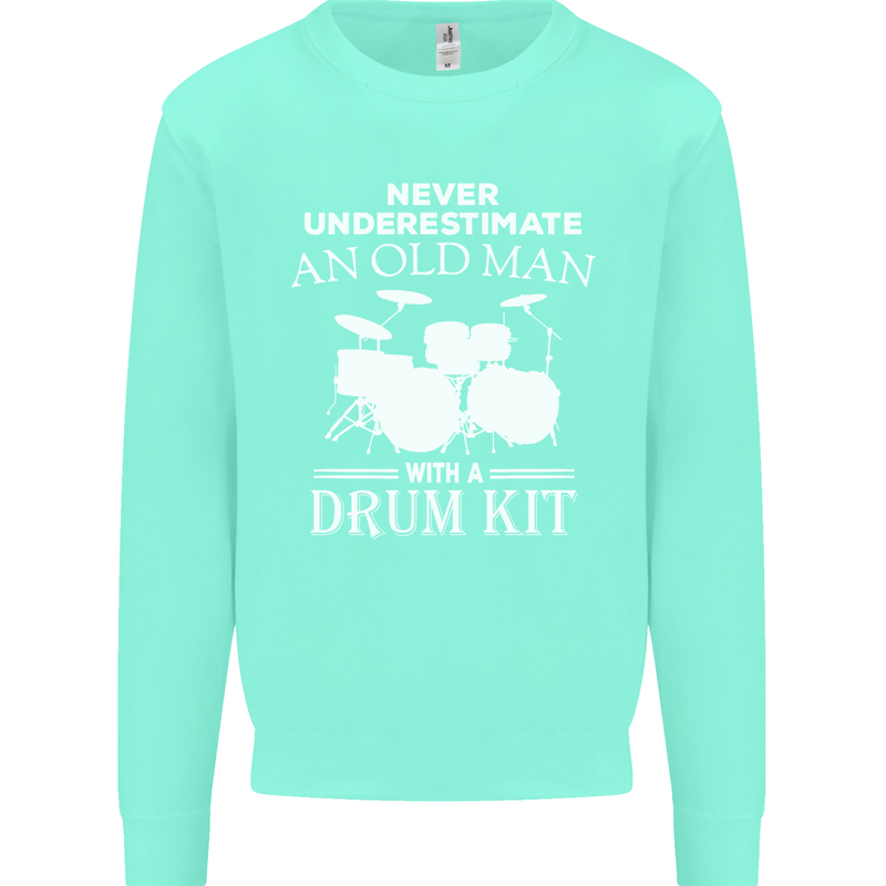 Old Man Drumming Drum Kit Funny Drummer Mens Sweatshirt Jumper Peppermint
