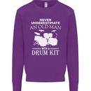 Old Man Drumming Drum Kit Funny Drummer Mens Sweatshirt Jumper Purple