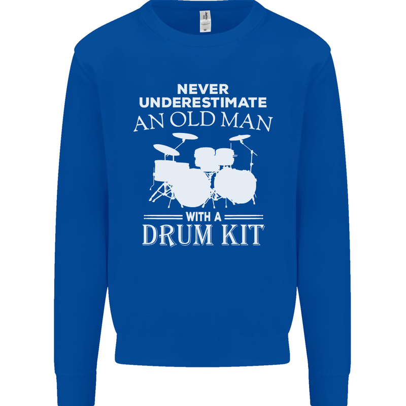 Old Man Drumming Drum Kit Funny Drummer Mens Sweatshirt Jumper Royal Blue