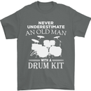 Old Man Drumming Drum Kit Funny Drummer Mens T-Shirt Cotton Gildan Charcoal