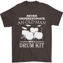 Old Man Drumming Drum Kit Funny Drummer Mens T-Shirt Cotton Gildan Dark Chocolate