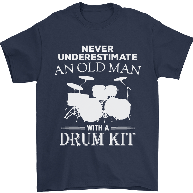 Old Man Drumming Drum Kit Funny Drummer Mens T-Shirt Cotton Gildan Navy Blue