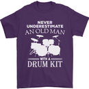 Old Man Drumming Drum Kit Funny Drummer Mens T-Shirt Cotton Gildan Purple