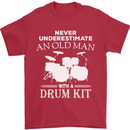 Old Man Drumming Drum Kit Funny Drummer Mens T-Shirt Cotton Gildan Red