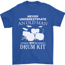 Old Man Drumming Drum Kit Funny Drummer Mens T-Shirt Cotton Gildan Royal Blue