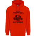 Old Man Motorbike Biker Motorcycle Funny Mens 80% Cotton Hoodie Bright Red
